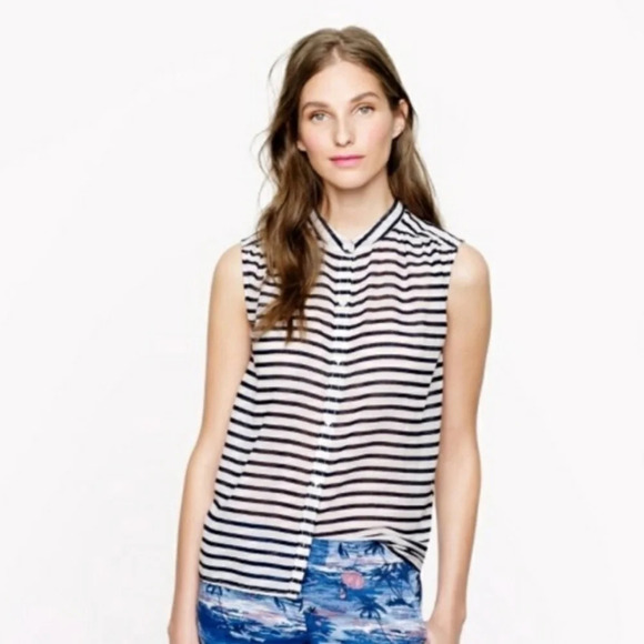 J. CREW Pink White Striped Sleeveless Button Down Blouse - Picture 6 of 6